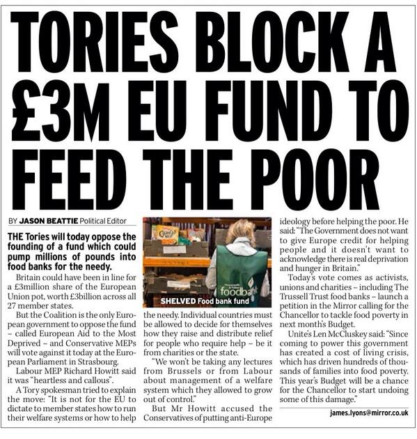 Tories block fund to feed UK poor